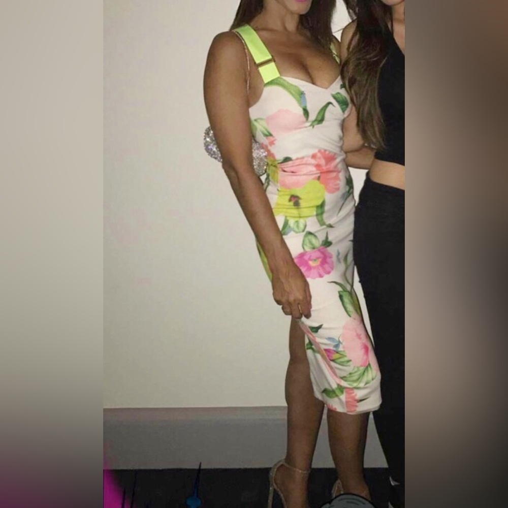 Ted Baker cream base spring neon strap dress